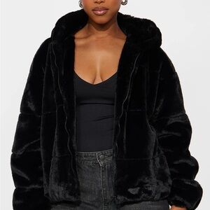 Leah Black Faux Fur Jacket